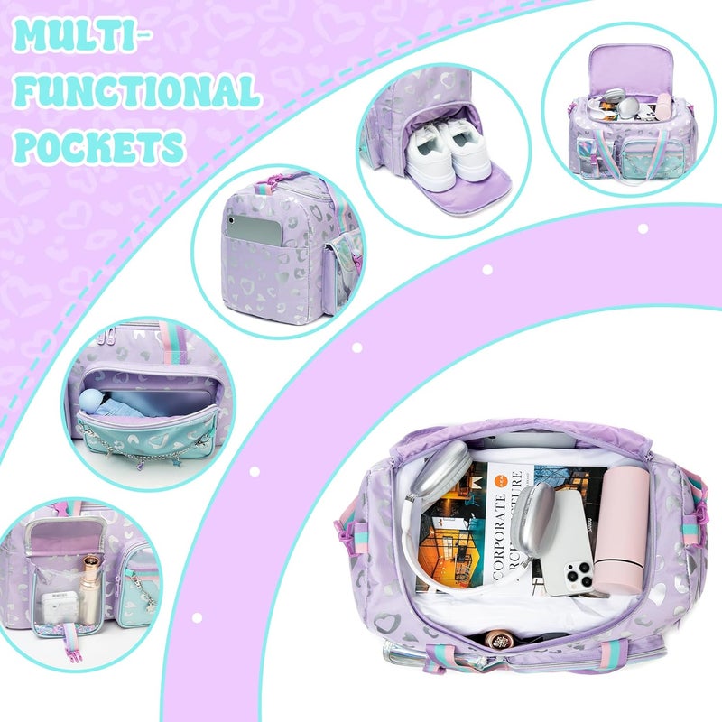 Oruiji Kids Duffle Bag Girls Overnight Bag for Kids Dance Bags for Girls Travel Bags for Kid Ages 9-12 with Shoe Compartment - Image 3